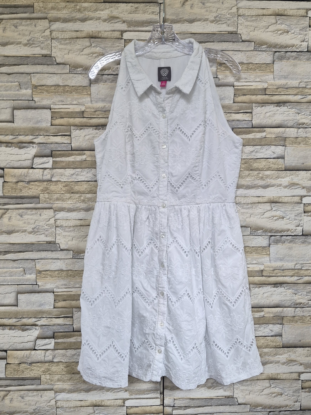 Vince Camuto Eyelet Dress Women's 16 White Cotton Lace Summer Boho Minimalist
